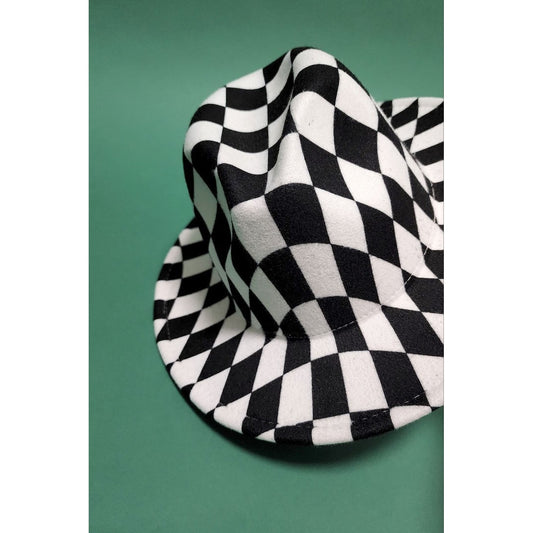 CHECKERED PRINT PANAMA HAT FOR WOMEN